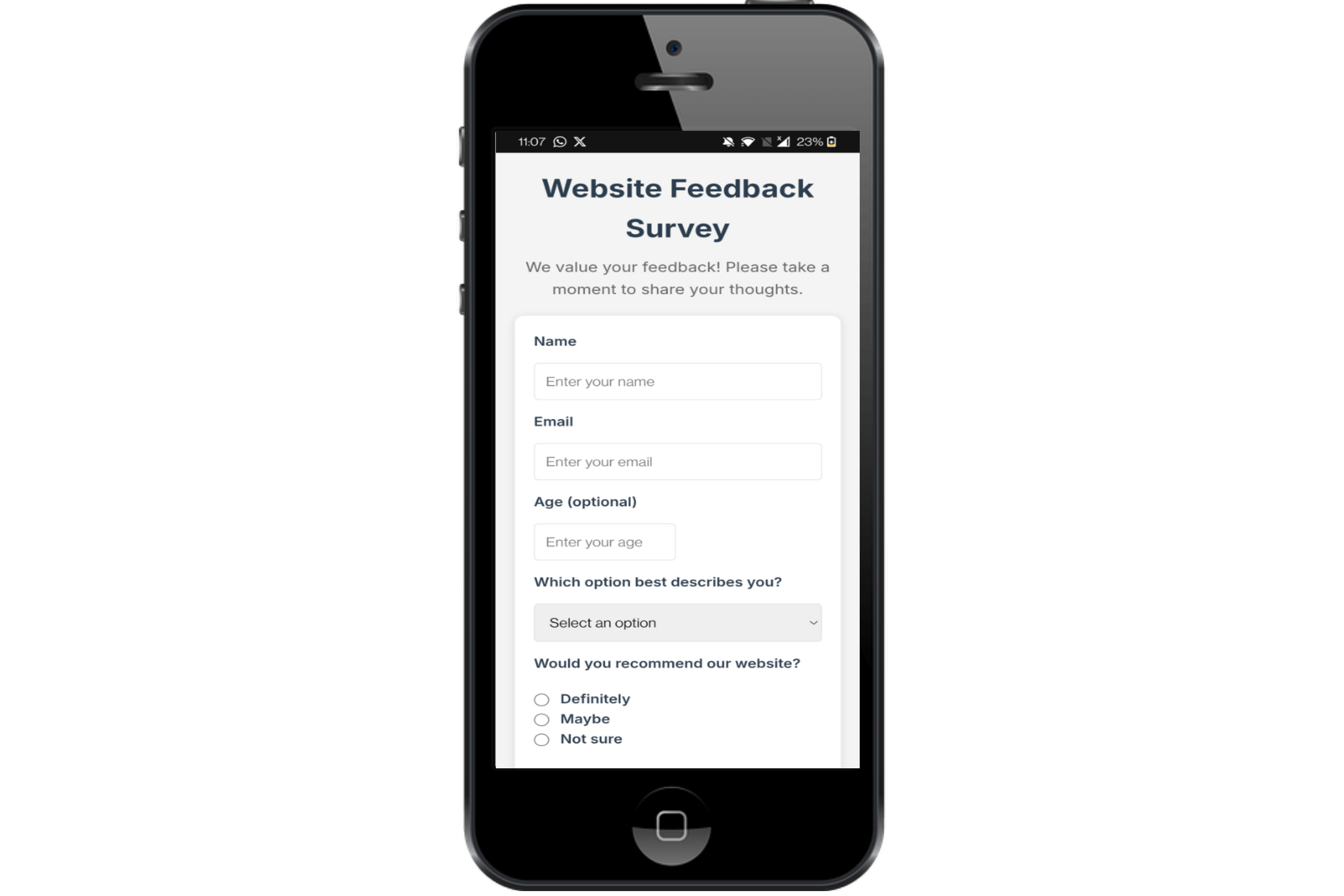 Survey Form Mobile View